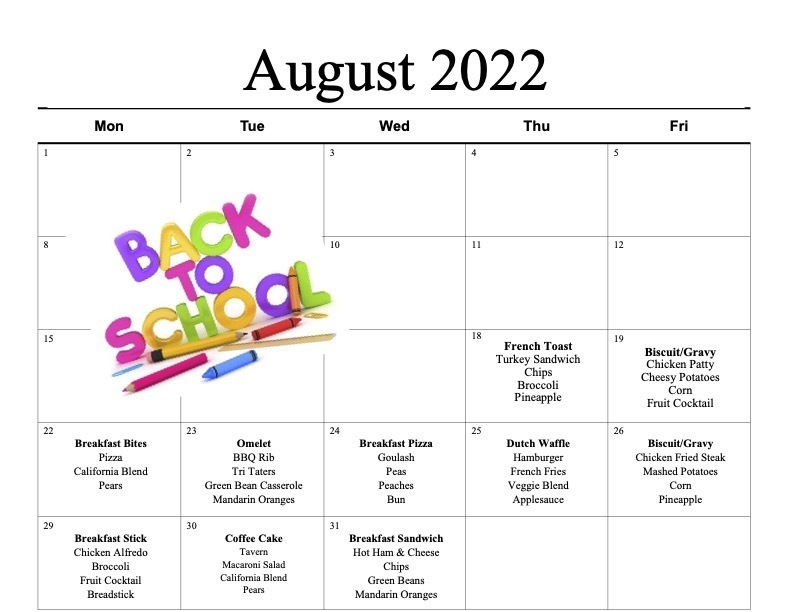 August Lunch Menu