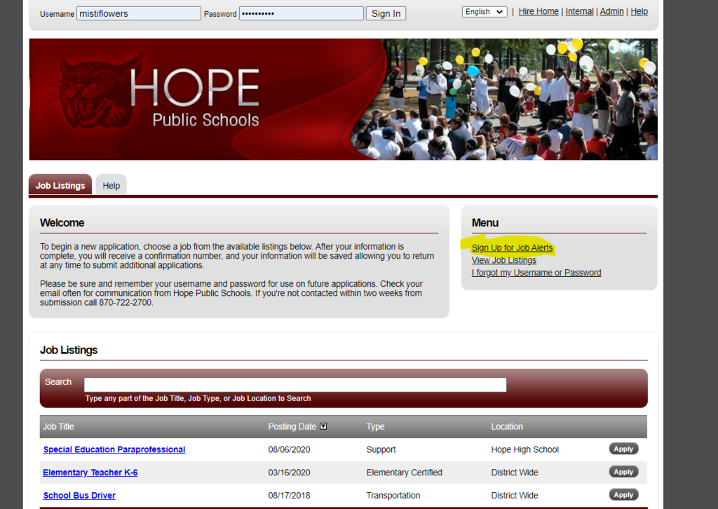 step 2 - click sign up for alerst