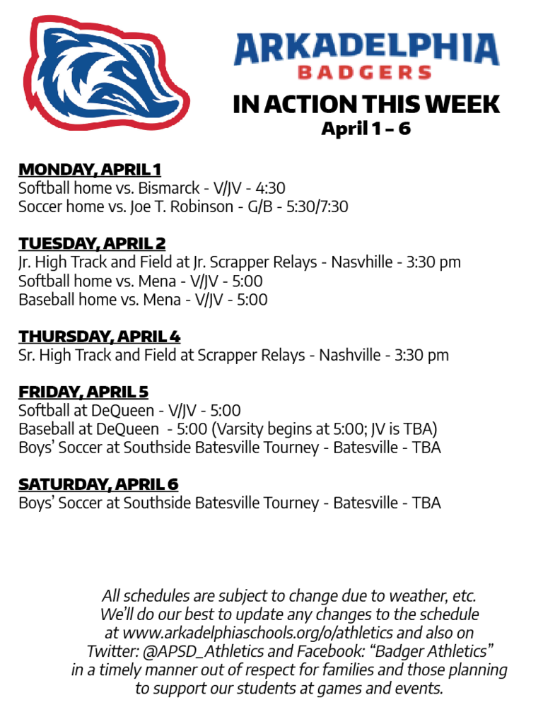 This Week in APSD Athletics: April 1-6
