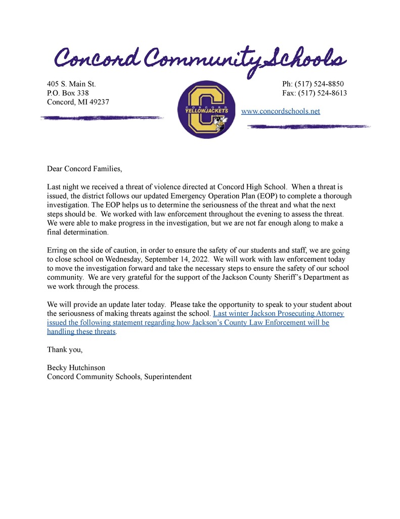9.14.22 Letter to Families
