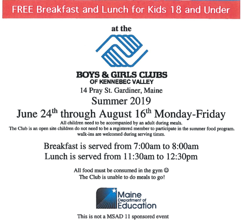 B&G Club Summer Food Program