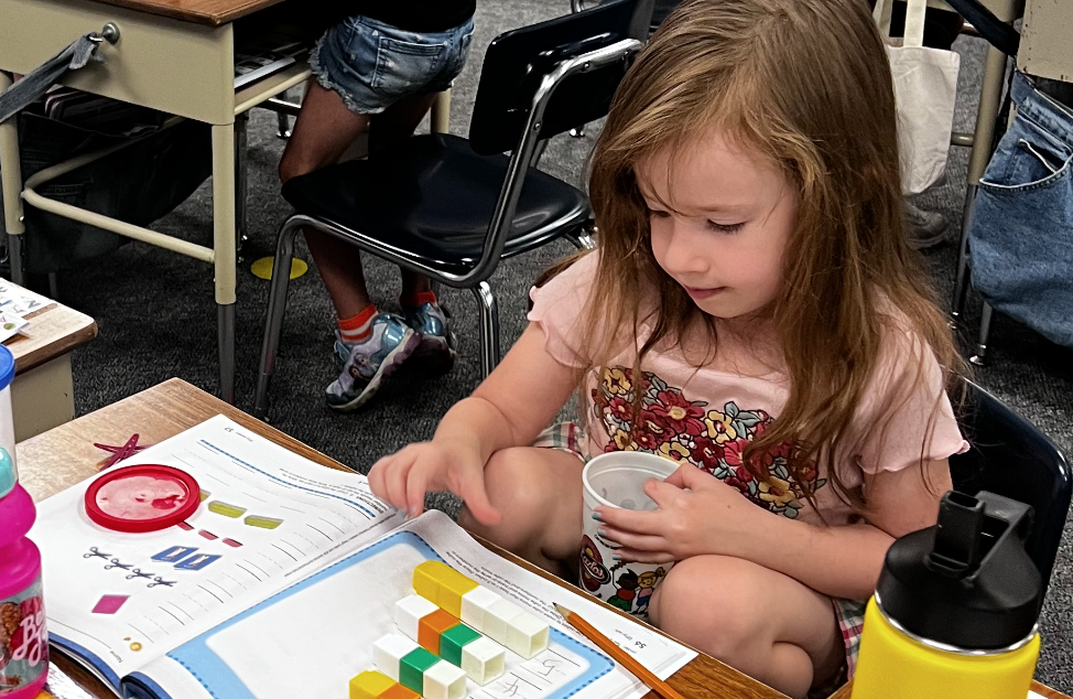 Student using blocks to count