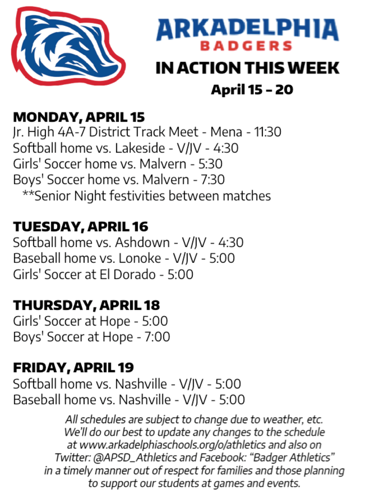 This Week in APSD Athletics: April 15-20