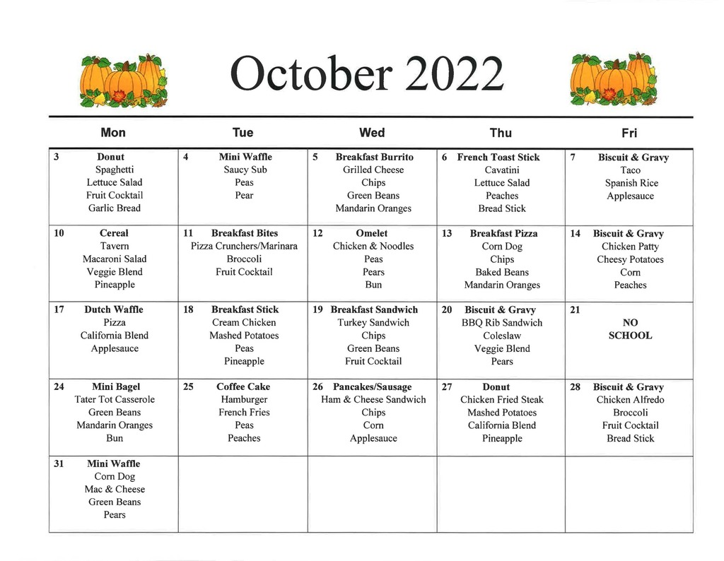 October Menu 
