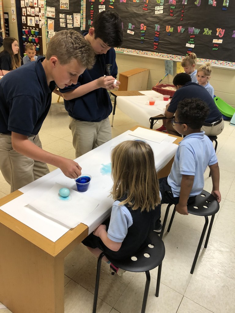 Kindergarten had a great time coloring eggs with our Guardian Angels.
