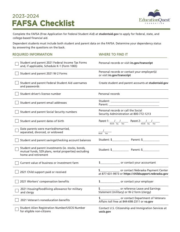 FAFSA Checklist
