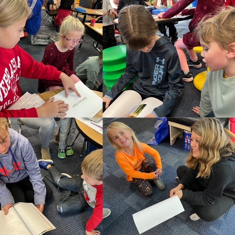 The sixth graders wrote books for the Kindergartners using the sight words they have learned so far this year. Today, they got the chance to listen to them read the books aloud!