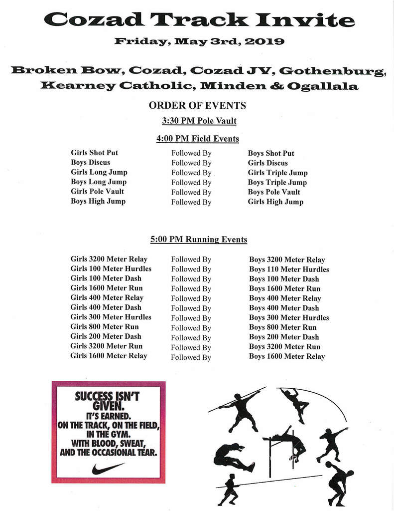 Cozad Track Invite Order of Events