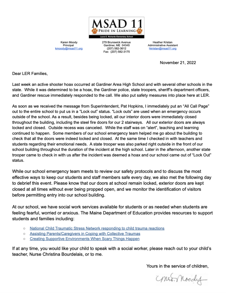 LER's response to the GAHS incident