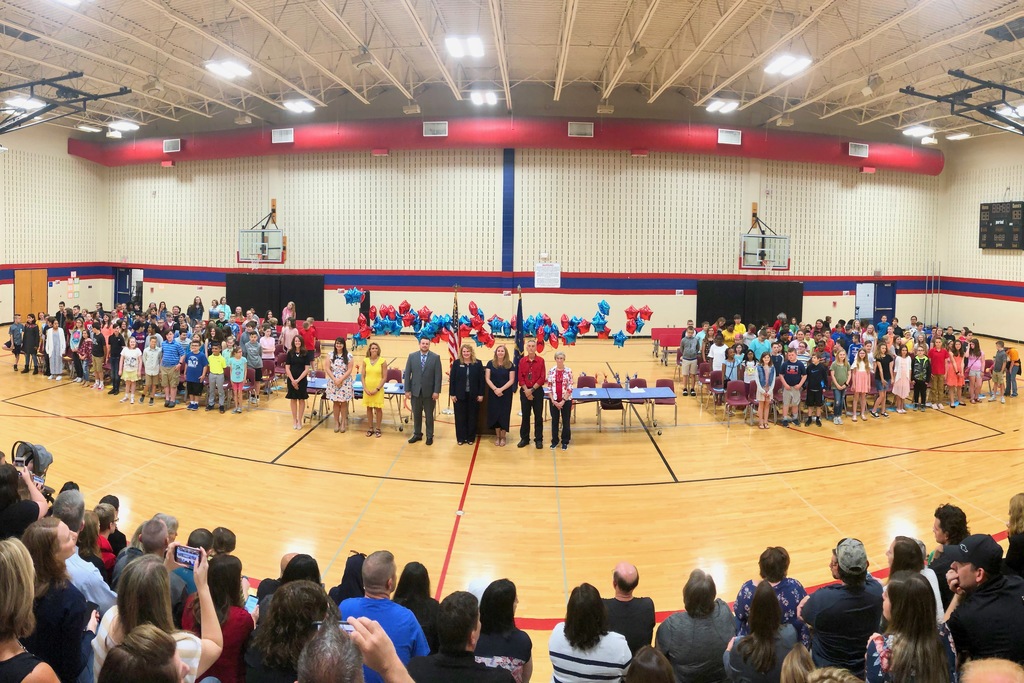 Clarks Creek 5th grade students and teachers, pictured here with the school's administrators.