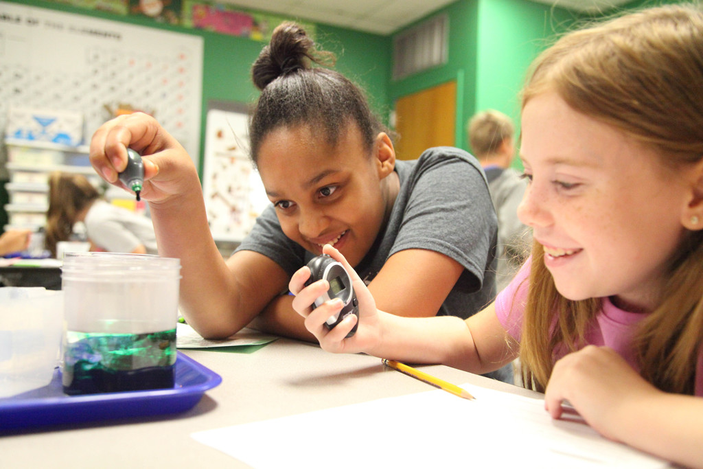 Students performing science experiment