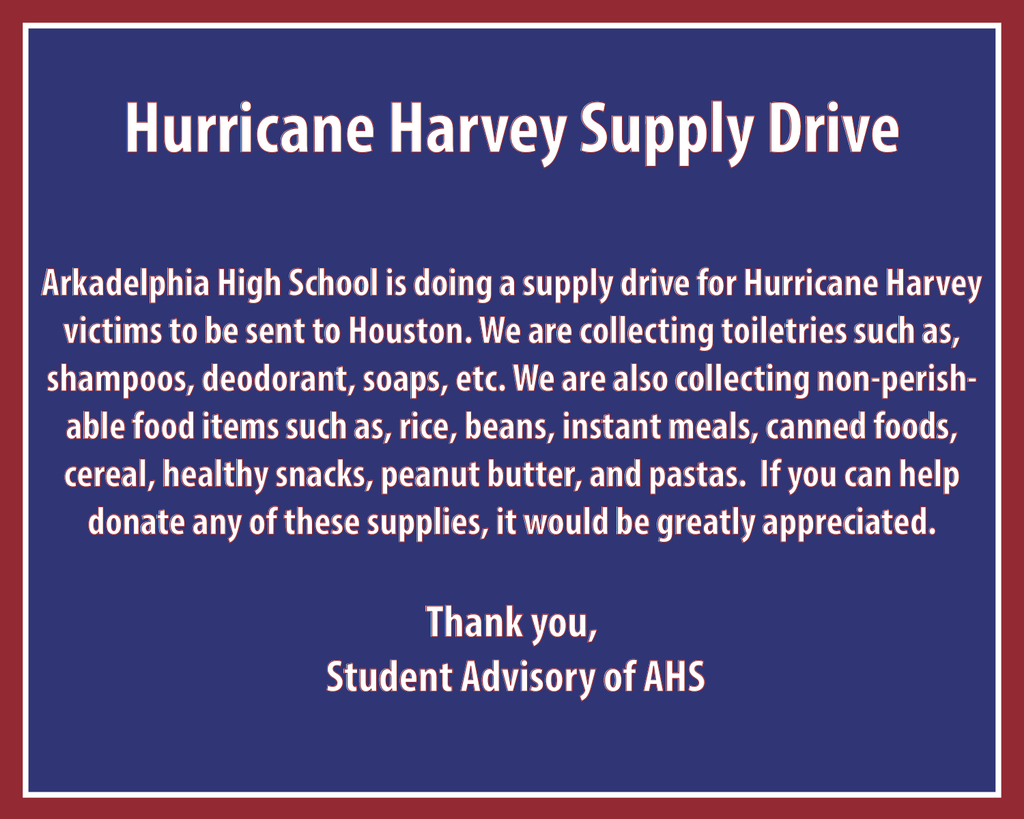 AHS Hurricane Harvey Supply Drive