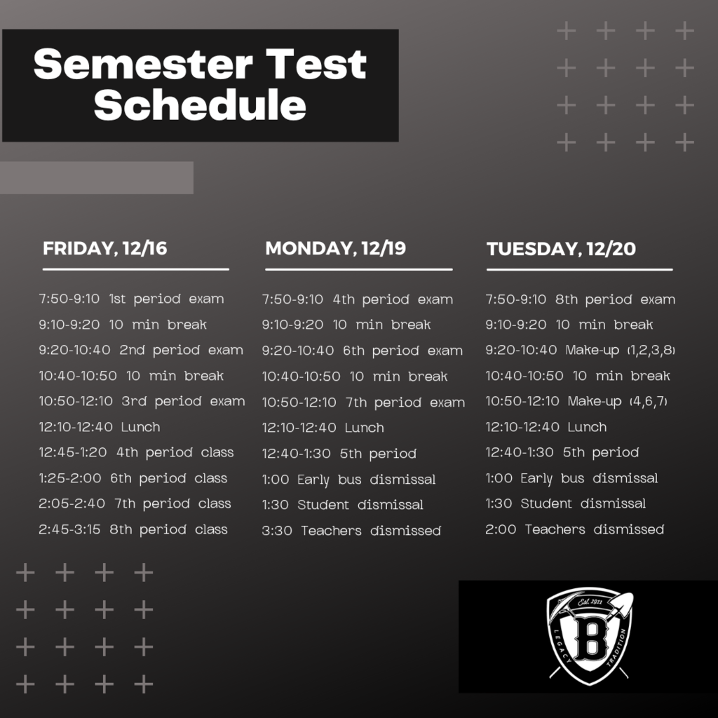 Semester Test Schedule