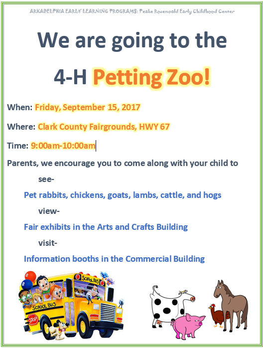 4-H Petting Zoo Flyer - September 15, 2017 9:00-10:00 a.m.