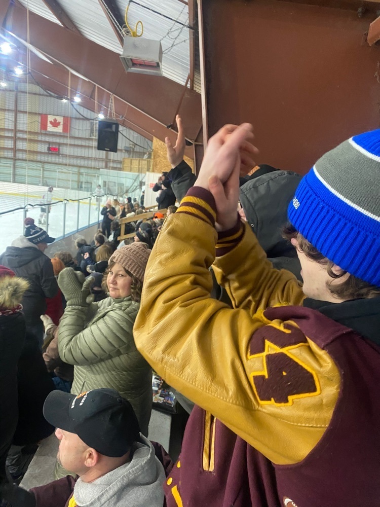 AGS supporting out Tawas Braves Hockey team . up 2-0 after 2 nd period