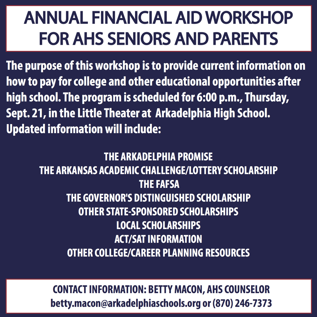 Financial Aid Workshop Flyer - September 21 at 6:00