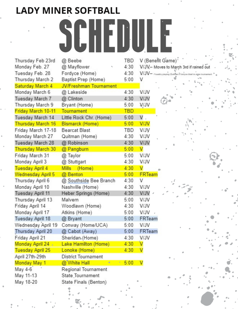 Softball schedule