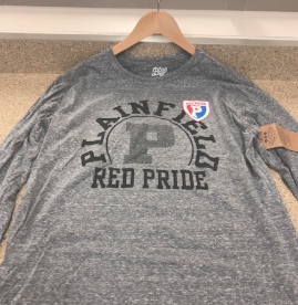 Long-sleeve, gray tee-shirt: Plainfield Red Pride