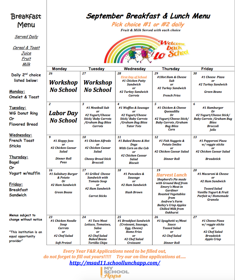 September Elementary Breakfast & Lunch Menu