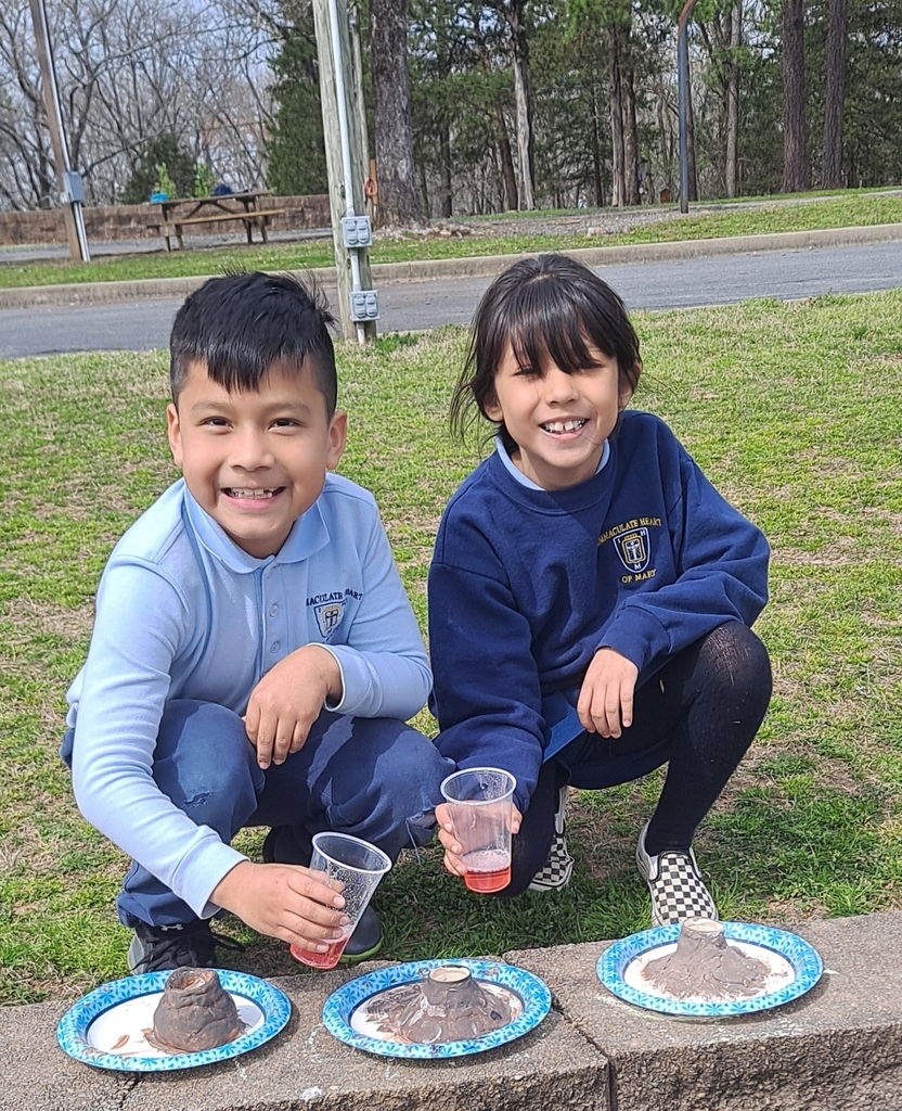 2nd graders with their volcanoes 