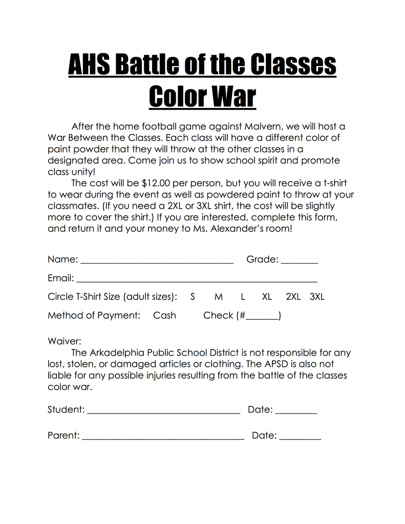 Battle of the Classes Color Packet War - Flyer