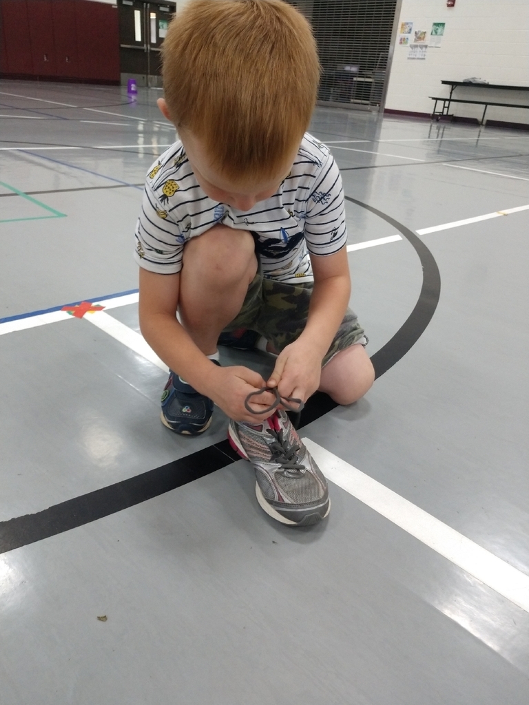 Kindergartener's are learning to tie their shoes with Mrs. Stanley in PE! Don't forget to practice at home.