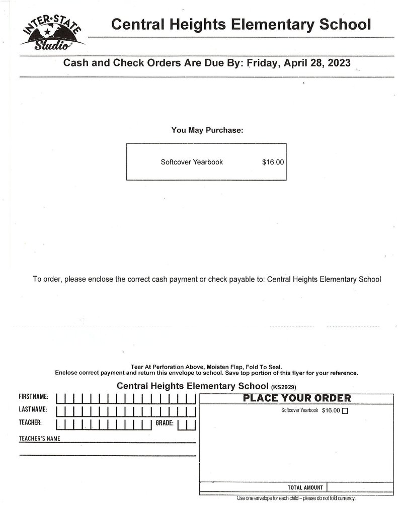 ELEMENTARY YEARBOOK ORDER FORM