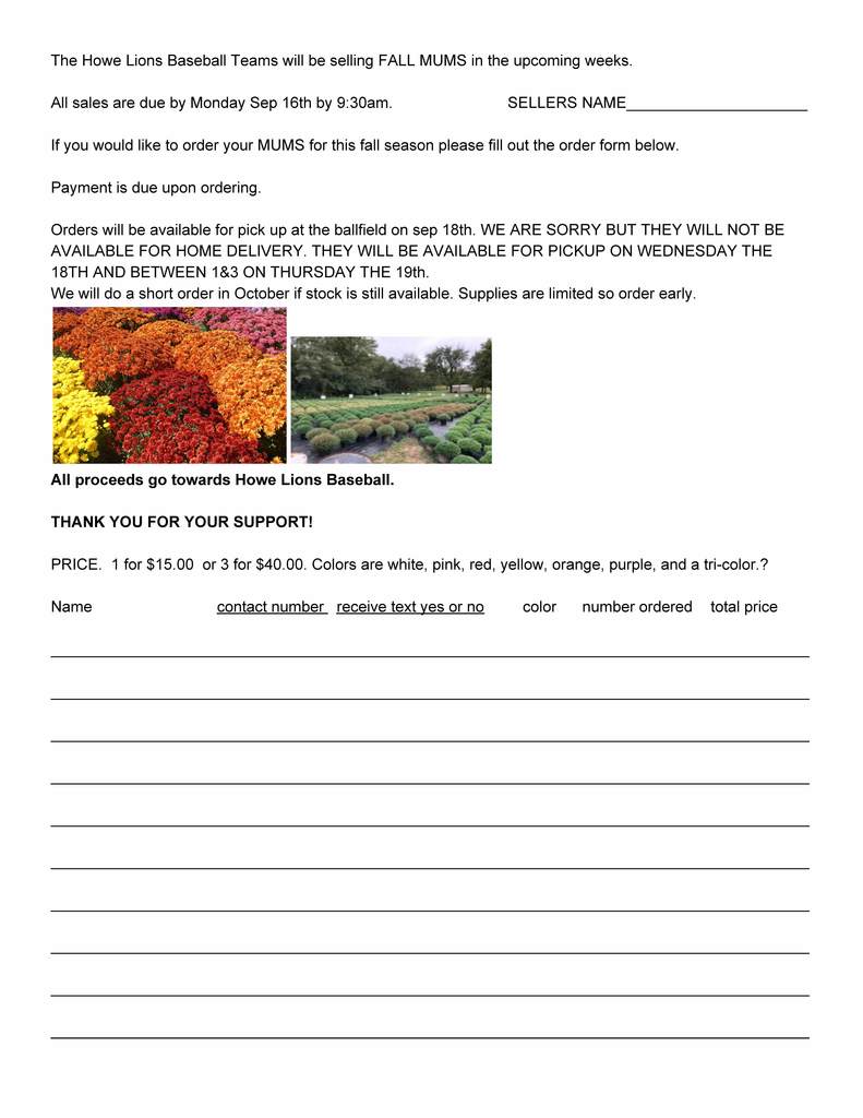 Fall Mum Order Form