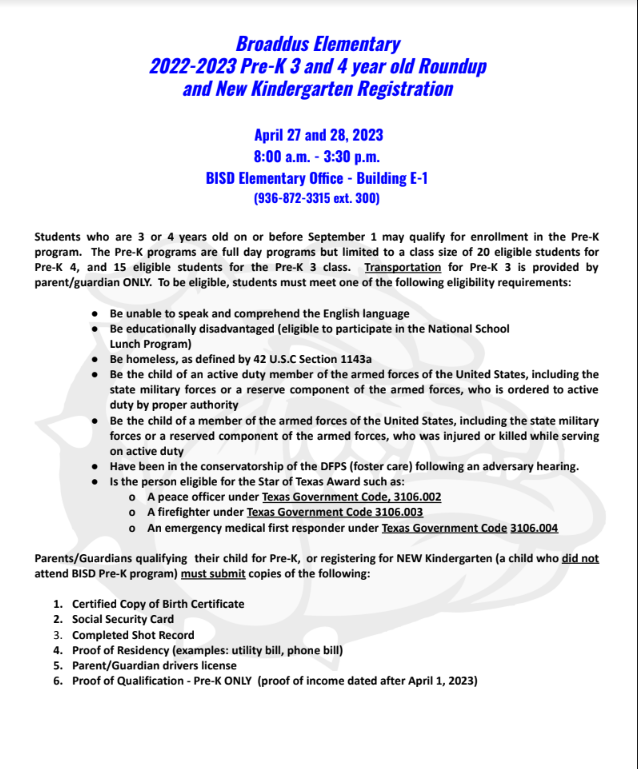 PreK and Kinder Registration
