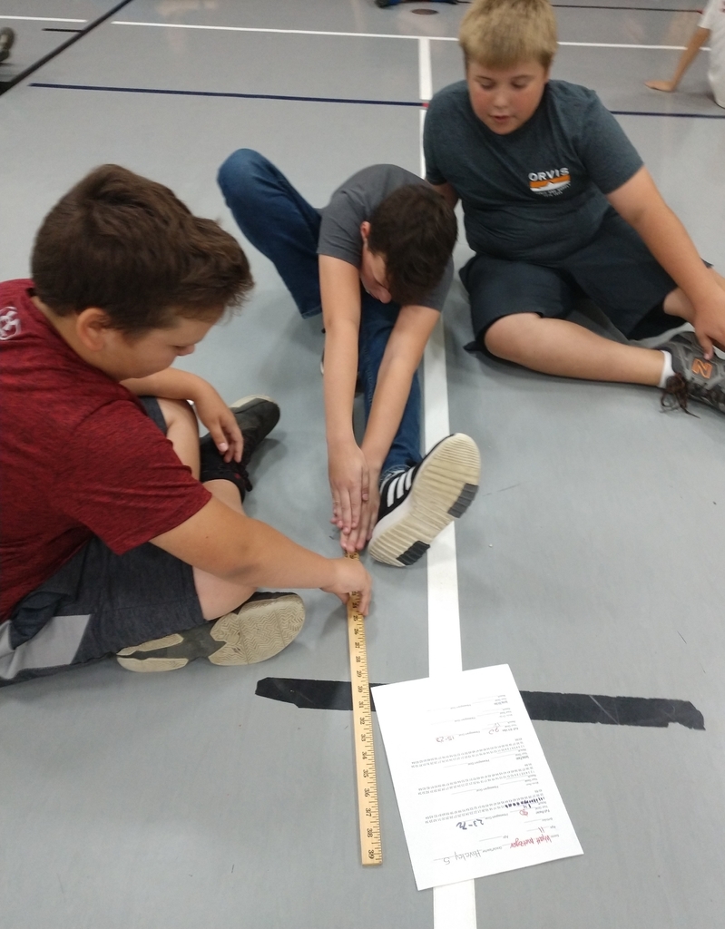 3rd, 4th, and 5th graders worked in their measuring skills and goal setting while completing their flexibility testing today.