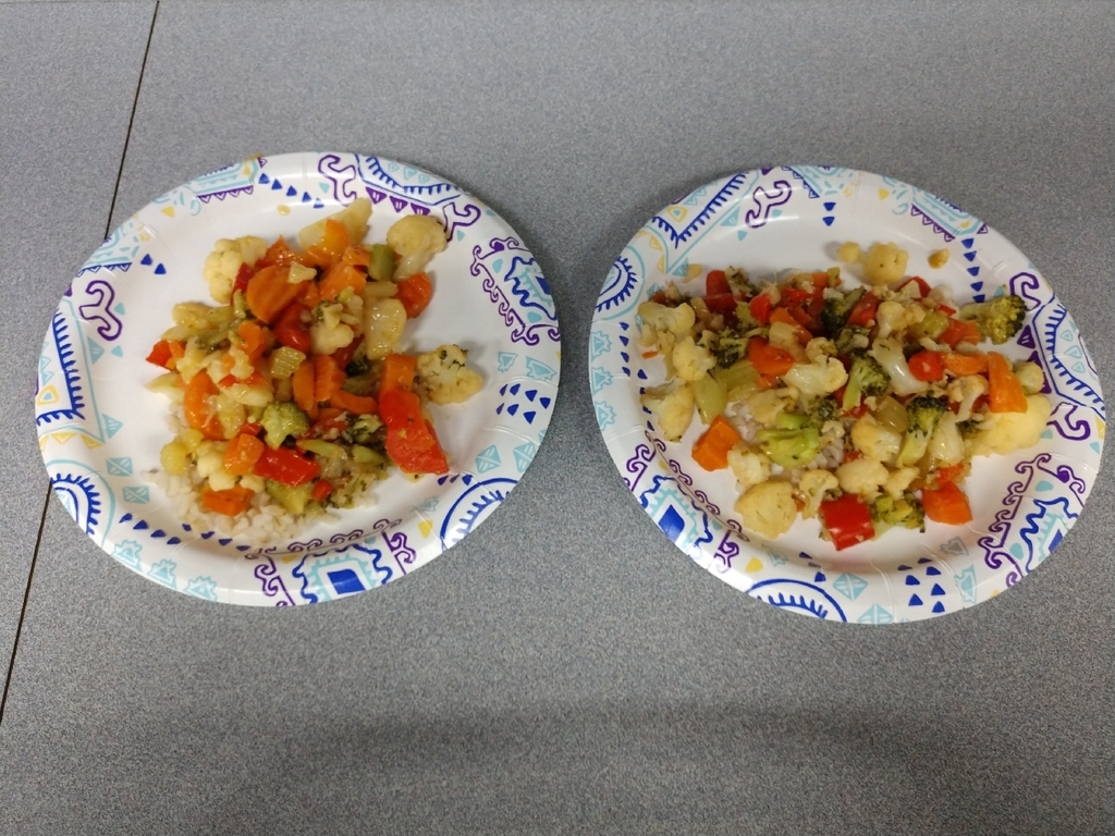 Today in 7th grade health, students prepared stir fry with one group using fresh ingredients and the other using frozen. If you see a 7th grader ask them which one tasted best!