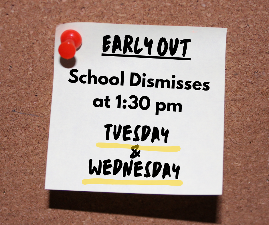 Wednesday dismissal at 1:30 pm