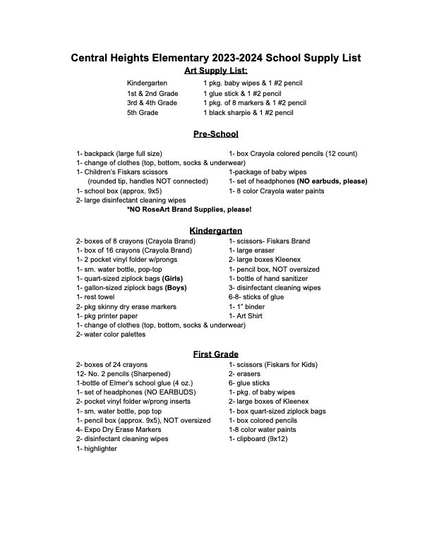 Elem. School Supply List 1
