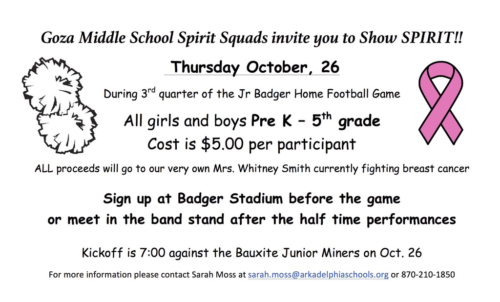 Goza Spirit Squad fundraiser flyer - cheer on the field