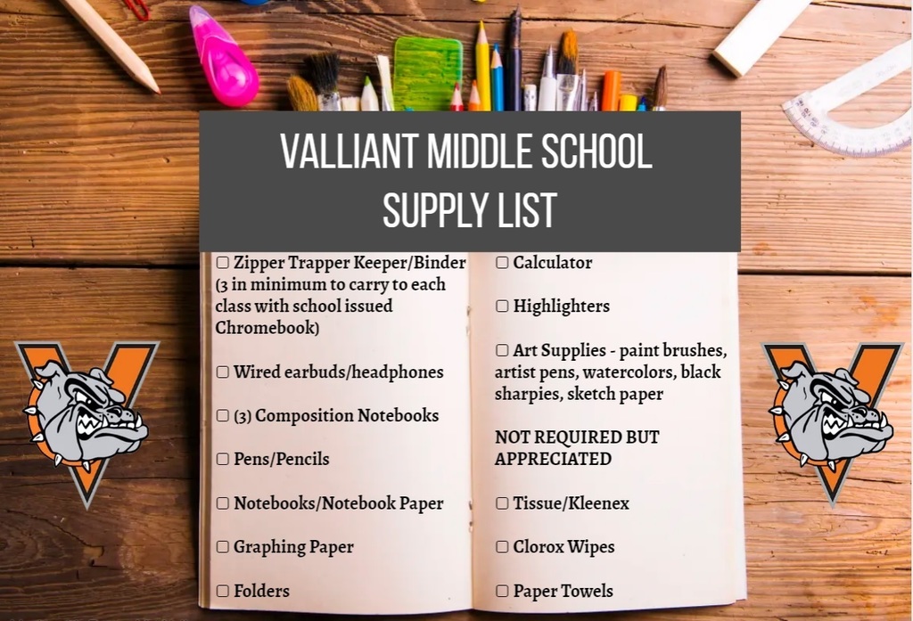 2023 Middle School Supply List