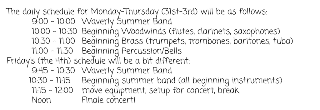 schedule for summer band 2023