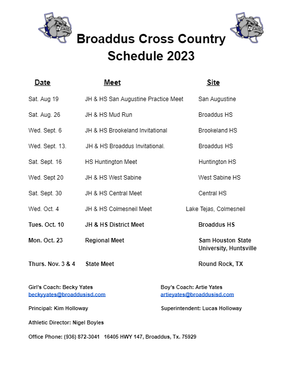 JH / HS Cross Country Schedule 2023