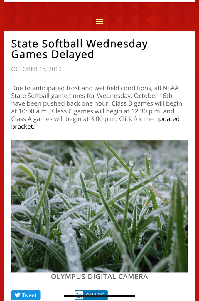 State softball delay one hour