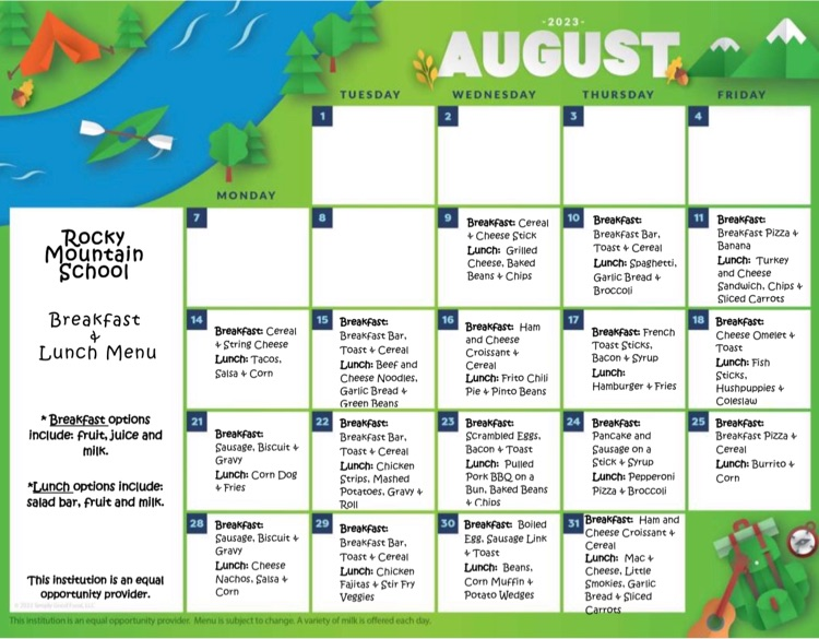 August 2023 Menu