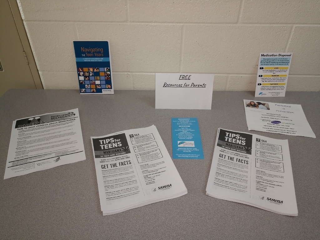 Parents stop in tonight and see Mrs. Stanley in room 36 to get free information about vaping, alcohol, marijuana, and other drugs. All information provided by the Bay County Prevention Network.