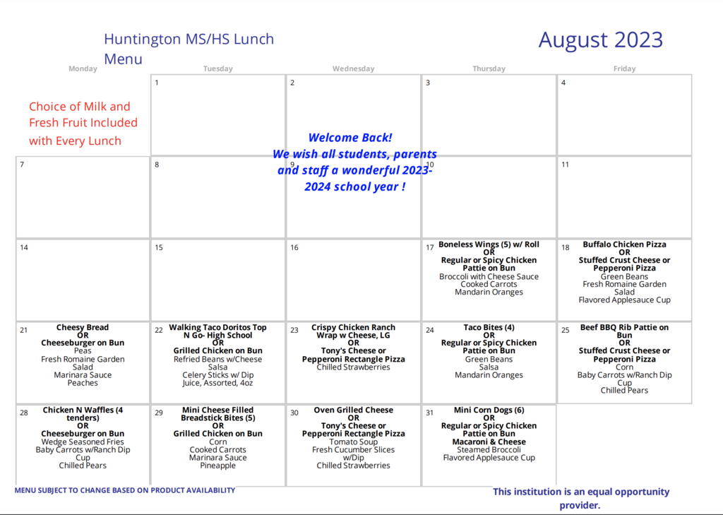 HS/MS Lunch Menu