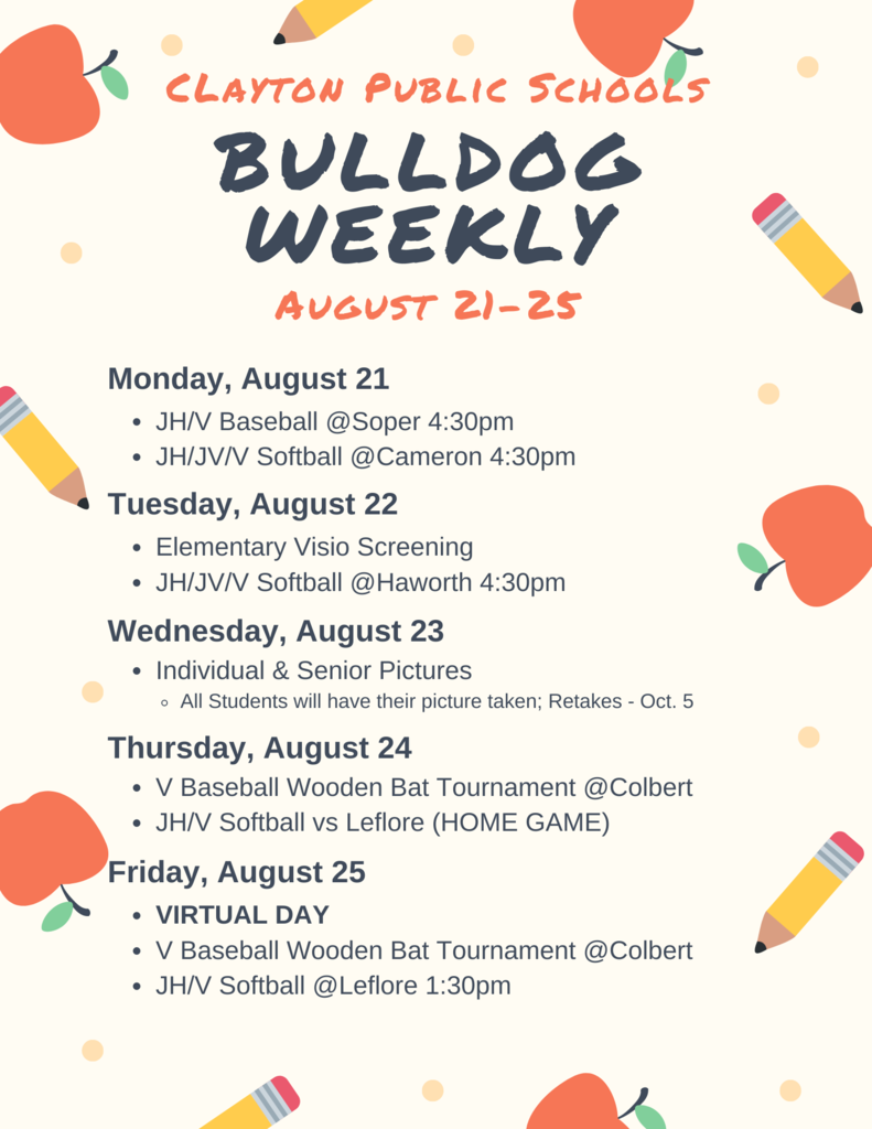 August 21-25 Events/Activities