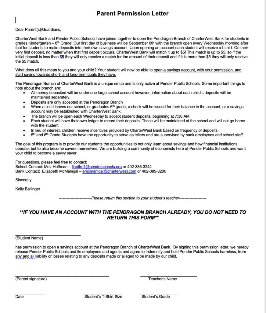 Pendragon Branch Permission Form