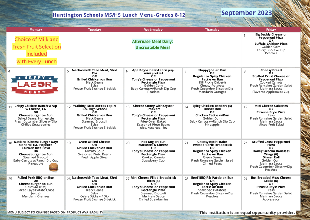 HS Lunch Menu