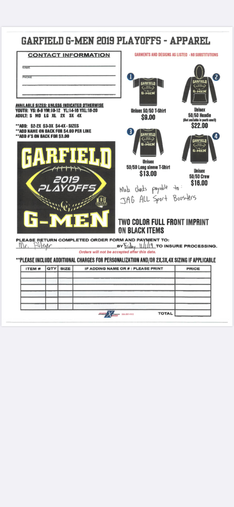 Spirit Gear Order Form