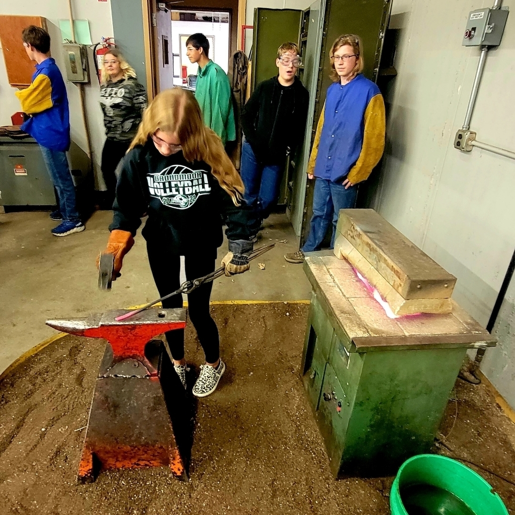 Freshman Alison Morris working on her forging skills during 5th hour manufacturing tech.