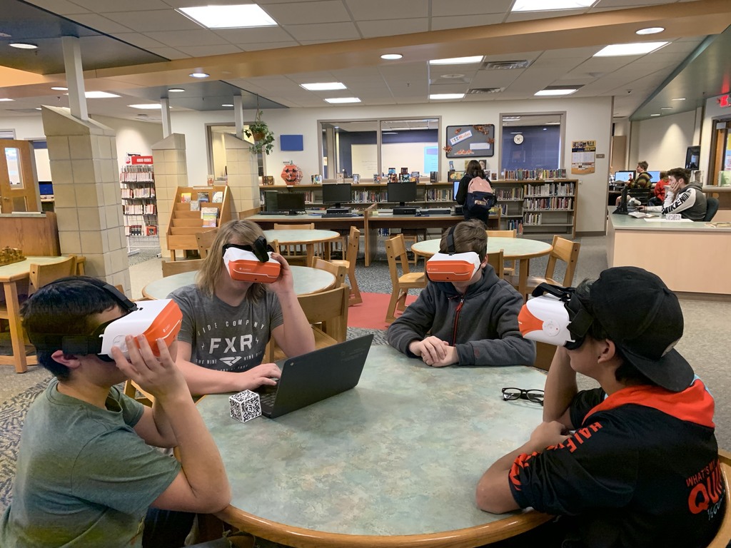 Students using VR headsets