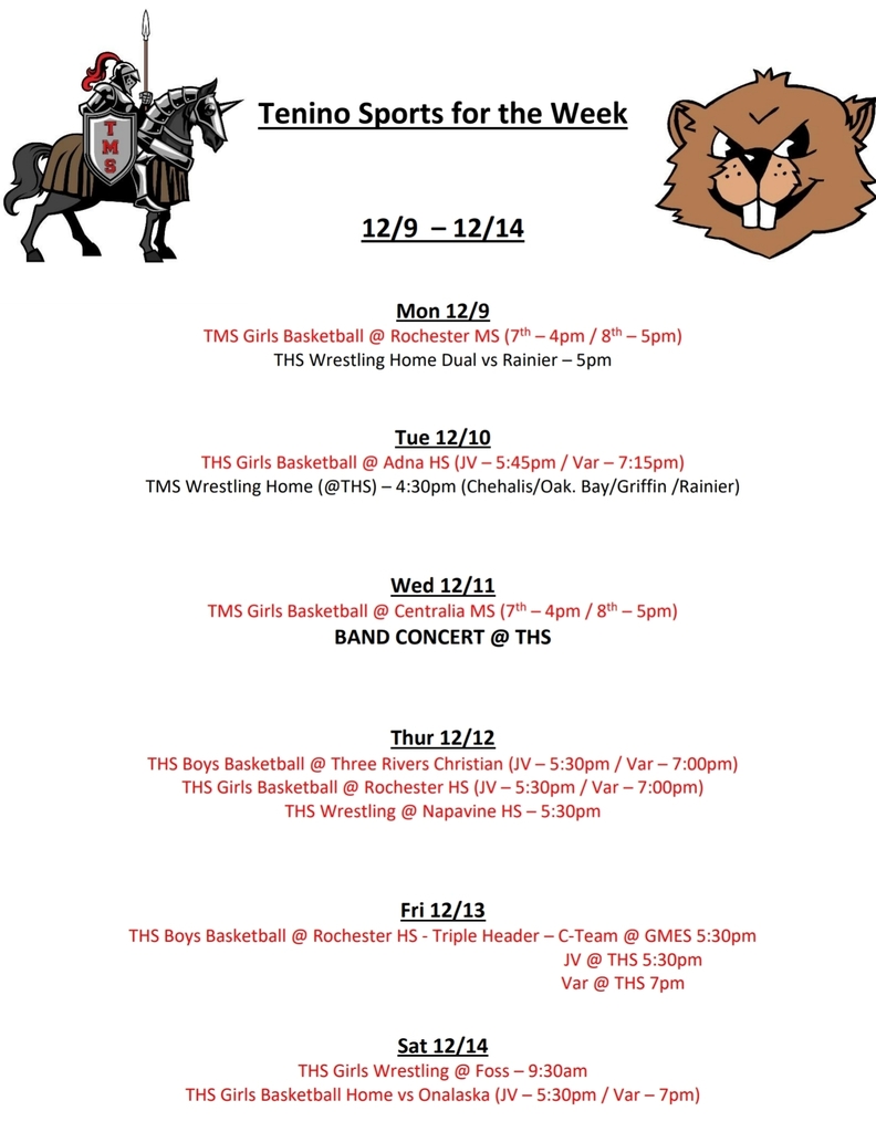 Tenino Sports for the Week 12/9 - 12/14