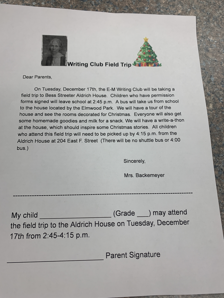 Field trip permission form.