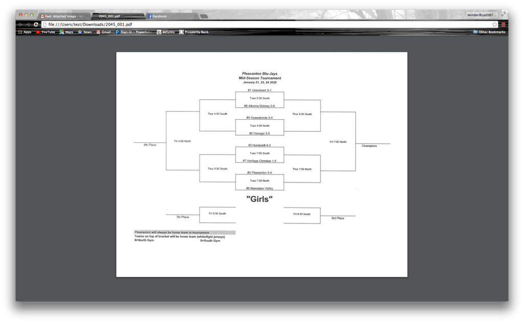 AMHS Girls BB Bracket for Pleasanton Tournament 01-21/01-24